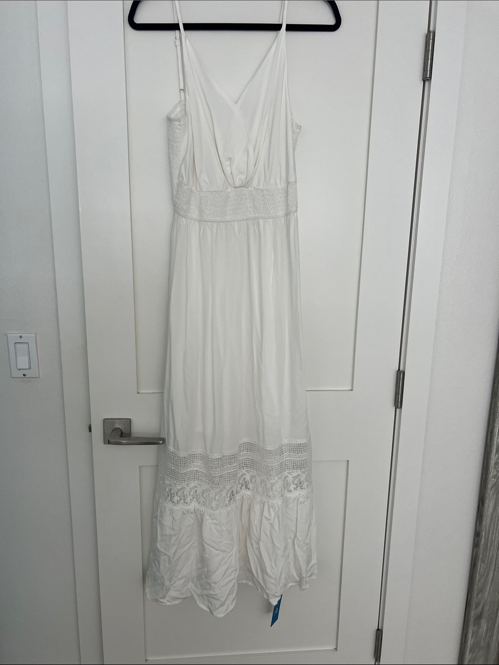 Ivory Lace-Trim Maxi Dress with V-Neck